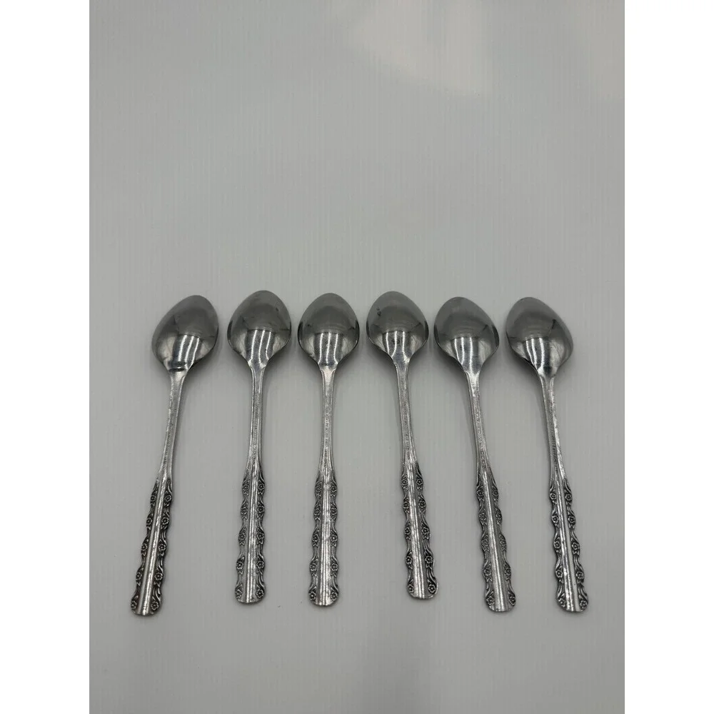 Ekco Eterna Florentine Stainless Teaspoons Set of 6 Floral Flatware Hong Kong